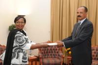 Presentation of Letters of Credence by  H.E. Agrina Mussa to H.E Isaias Afwerki,  President of Eritrea